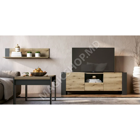 Comodă TV Combo C04, 140x46 cm, Grafit/Sonoma